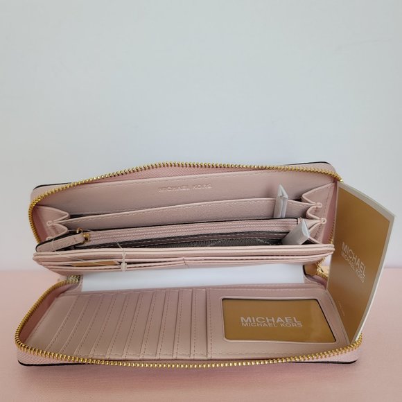 MICHAEL KORS Signature Logo Jet Set Travel Continental Wallet/Wristlet-Pwr Blush - Picture 12 of 16